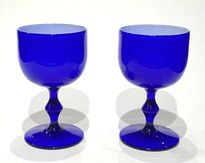 Set of 2 Carlo Moretti Cobalt Blue 5” Wine Glass Cased Glass White Inside MCM - Picture 1 of 7