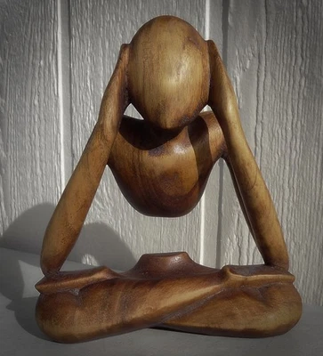 Estátua de meditação ioga mente do corpo escultura madeira esculpida à mão lisa. - Imagem 1 de 4