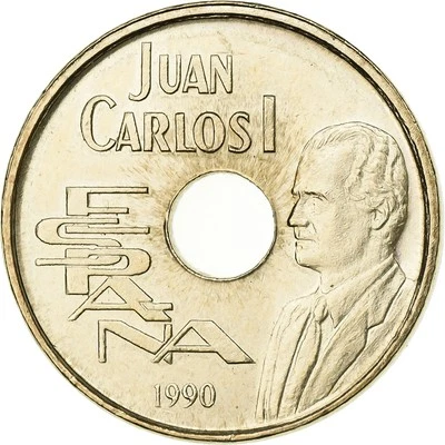 [#199054] Spain, Juan Carlos I, 25 Pesetas, 1990, Madrid, Aluminum-Bronze, AU - Image 1 of 2