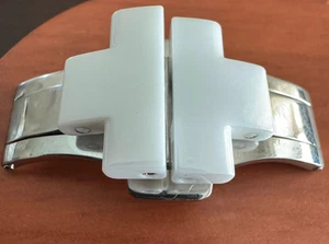 CLEAN LADIES MICHELE JETWAY WHITE CERAMIC  18MM DEPLOY CLASP 18MM WITH PINS - Picture 1 of 4
