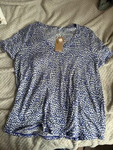 Monoprix New With The Tags Womens’ Blue And White Short Sleeved Blouse Size L - Picture 1 of 5