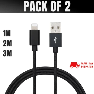 2x For iPhone Charger Cable Braided USB Fast Charging Lead 14 13 12 1M 2M 3M - Image 1 of 4
