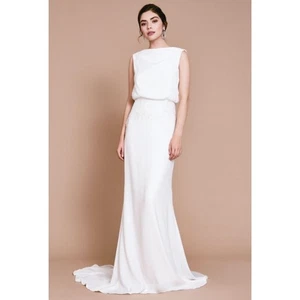 Tadashi Shoji Womens 6 Ivory Lilo Back Drape Wedding Gown Elegant Formal Bridal  - Foto 1 di 15