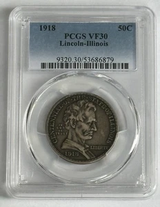 1918 Lincoln Illinois 50c Centennial $.50 PCGS MS VF30 US Silver Coin - Picture 1 of 6