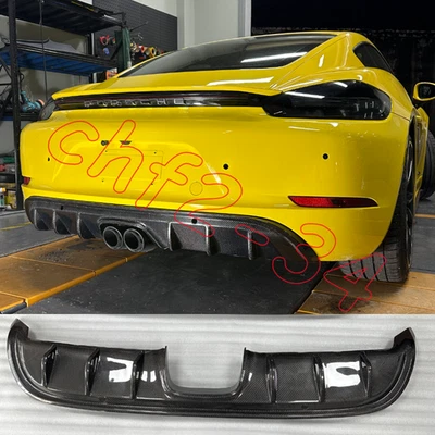 Labio difusor de parachoques trasero de fibra de carbono real para Porsche 718 Boxter Cayman 2017-25 Foto 1 de 4