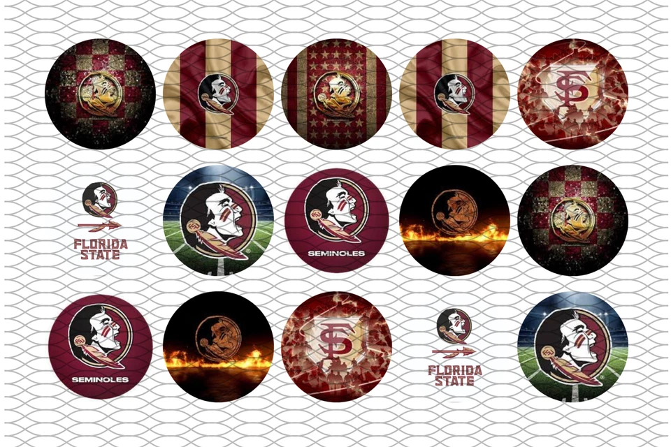 Imagens de tampa de garrafa, imagens de colar, imagens de círculo de 1 polegada, pré-cortadas, Florida Seminoles - Imagem 1 de 1