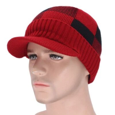 Boné de pescoço de malha inverno - Gorro xadrez chapéus moda masculina conjunto com 1 peça - Imagem 1 de 4