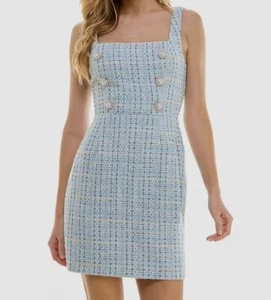 City Studio Juniors' Women's Blue Wool Bouclé Square Neck Dress Size 7-8 - Picture 1 of 4