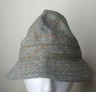 VTG Tweed Satin Lined Bucket Hipster Hat Size Small Greens Tans - Image 1 of 4