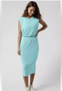 Athleta Santorini Cinch Midi Dress Sz S Teal Blue Resort Stretch Career - Picture 1 of 19