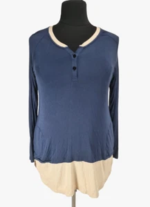 LOGO Lori Goldstein Womens Tunic Top Plus 1X Blue Ivory Long SLV Crew Neck 317P - Imagen 1 de 6