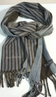 Salvatore Ferragamo Multi-Color 100% Cashmere Striped Logo Print Shawl Scarf - Изображение 1 из 4