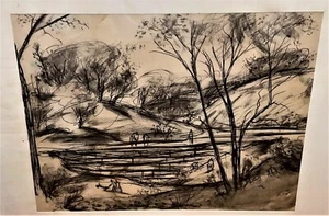 Franklin Van Court WPA Era Chicago Artist Ink Wash Watercolor Drawing Prisoners! - Picture 1 of 4