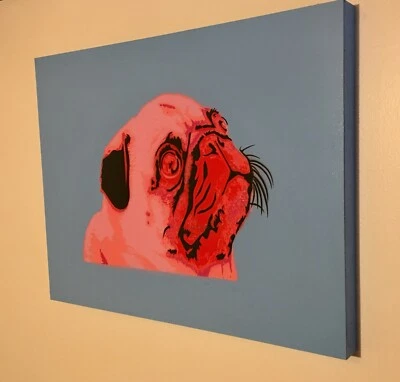 Pintura PUG Original SAGE sobre MADERA Firmada Kaws obey Banksy Supreme Foto 1 de 2