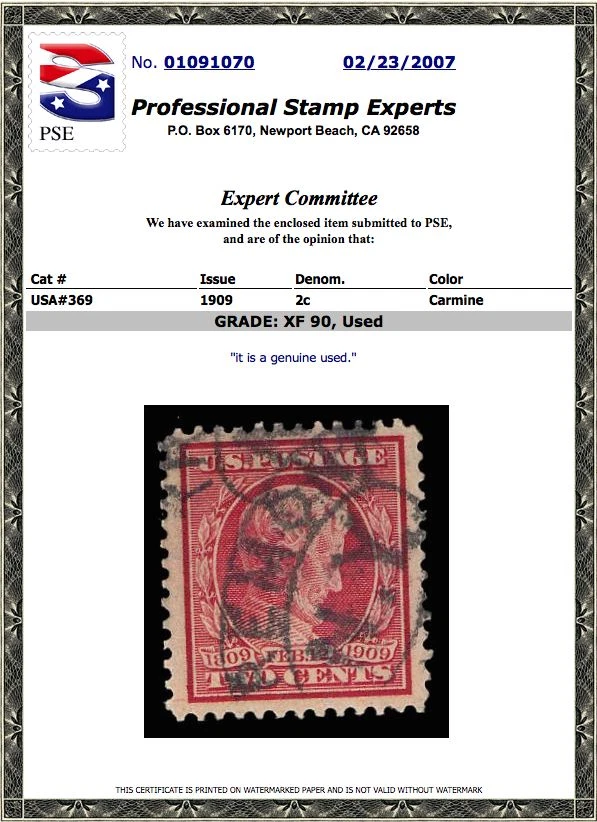 #369 Used PSE Graded 90, Cert # 01091070 - Image 1 of 1