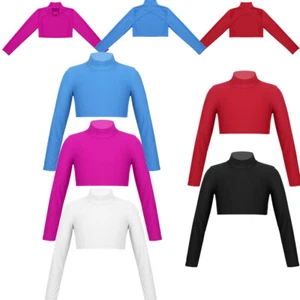 Kids Girls Crop Top Tight Shirt Dancewear Athletic Ballet Dance Yoga Costume - Picture 1 of 113
