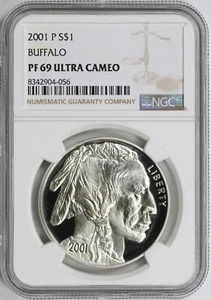 2001-P Proof $1 Buffalo Commemorative Silver Dollar NGC PF69UCAM - Picture 1 of 4