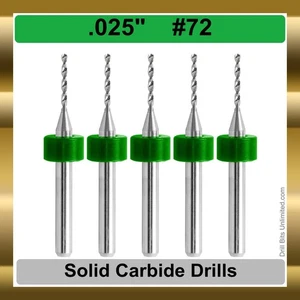 #72 .025" Solid Carbide Drill Bit 5 PCS Premium Carbide 1/8 Shank R/S - Picture 1 of 4