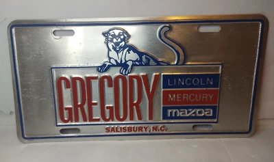 Placa de licença da concessionária Gregory Salisbury N.C. Panther Lincoln Mercury Mazda - Imagem 1 de 2