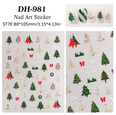 Christmas Nail Art Stickers Gold Green Festive Xmas Tree Candy Cane DIY DH-981 - Image 1 of 3