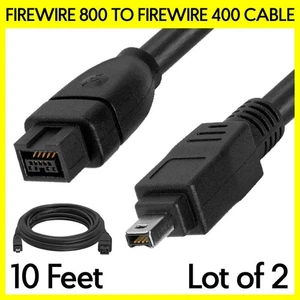 2 Pack 15FT FireWire 800 to 400 Cable 9-Pin to 4-Pin IEEE1394b/1394a Black Cord - Picture 1 of 3