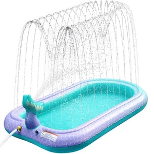 65" Sprinkler & Splash Pad for Kids, Large Outdoor Mermaid Sprinklers Play Ma... - Afbeelding 1 van 7