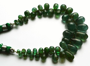 100% Natural GREEN Emerald SMOOTH TEAR DROP SHAPE BEADS Briolettes 4 -13 MM 5.5"