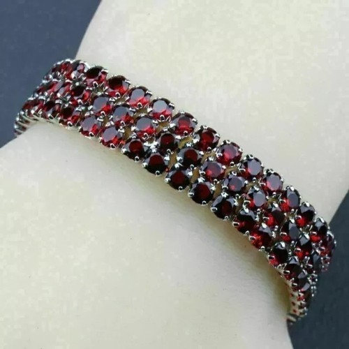 VALENTINO Bracciale Tennis Granato Rosso 20Ct Taglio Tondo Creato in Laboratorio Placcato Oro Bianco 14K 7"