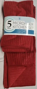 Set 5 pezzi: 1 tappetino di asciugatura in microfibra, 2 asciugamani e 2 tovaglie, BORGOGNA, COLORE ROSSO, SL - Foto 1 di 12