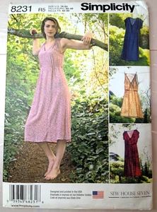 Simplicity 8231 R5 Sz 14-22 Misses Dress Elastic High Waist V Neck Casual Uncut - Picture 1 of 3