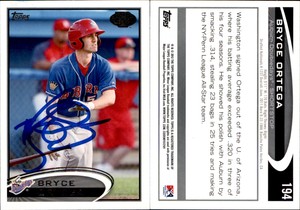 Bryce Ortega Signed 2012 Topps Pro Debut #194 Card Auburn Doubledays Auto