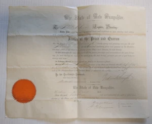 1866 Hillsborough New Hampshire Justice of Peace and Quorum Certificate Abel Cha - Picture 1 of 2
