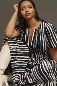 Anthropologie 2X The Somerset Maxi Dress Cotton Black White Stripes NWT Carbon - Picture 1 of 8