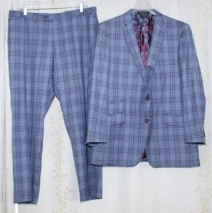 Indochino blau kariert 2 Teiler Wollanzug gepunktet gefüttert Herren Sakko 45 Hose 37" - Bild 1 von 18
