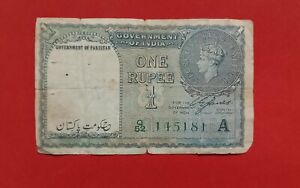 Pakistan 1947 (P-1) Over Print On British India 1 Rupee Note Rrare 