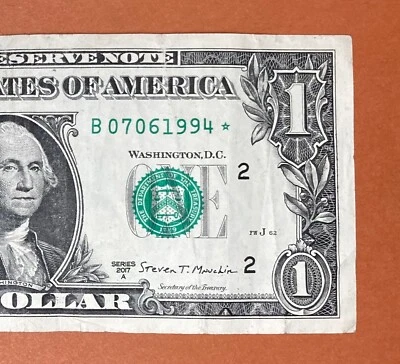 July 6, 1994 ; 7 June 1994 (B 07061994 *) Birthday Note $1 One Dollar Bill - Image 1 of 3
