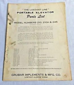 Parts List Grubar Portable Elevator Implements Lostant Line Models 210 210A 245 - Picture 1 of 5