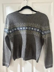 Vintage GAP Sweater Womens Small Gray Fair Isle 100% Lambswool Crew Neck - Picture 1 of 8