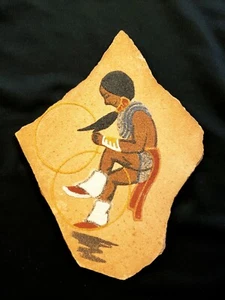 Quadro sabbia ballerina cerchio nativi americani vintage su pietra firmato 4 angoli - Foto 1 di 6