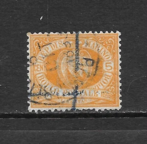 SAN MARINO SCOTT 4 USED FINE - 1890 5c ORANGE NUMERAL OF VALUE ISSUE - Picture 1 of 2