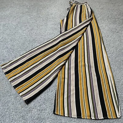 Pantalones De Colección Pierna Ancha Rayas Para Mujer S Tirar de Abertura Alta Hechos en EE. UU. Negro Dorado Boho Foto 1 de 4