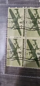US Stamp SC# C26 1944 8c Air Mail Issue Stamp Old Block of 4 Used - #B448 - Picture 1 of 3