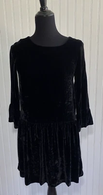 Madewell Black Velvet Bell Sleeve Drop Waist Dress Womens Size XS Romantic Goth - Image 1 of 4