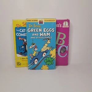 VHS Set of 3 Dr. Seuss Cat in the Hat, Green Eggs & Ham, ABC + Bonus Stories - Picture 1 of 5