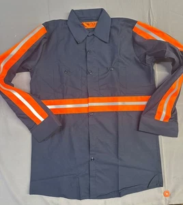 Red Kap Men's Enhanced Visibility Industrial Long Sleeve Work Shirt, Navy - Picture 1 of 9