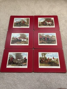 Vintage Pimpernel English Fox Hunting The Hunt Scenes 6 Place Mats Red 12” X 9” - Picture 1 of 9