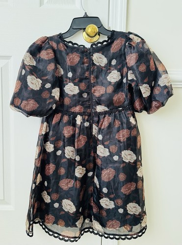 VETEMENTS Abito bambina Gb taglia 10 corto marrone beige floreale organza abito occasione gimp treccia