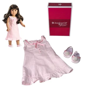 American Girl Samantha BeForever NIGHTGOWN & SLIPPERS Pink Pajama Dress Pom Shoe - Picture 1 of 7