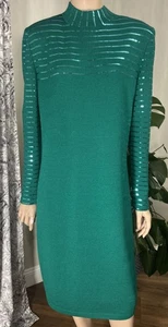 St John Evening by Marie grau grün Pailletten verziert Strickkleid Gr. 12 Vintage - Bild 1 von 10