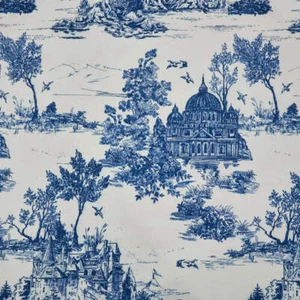 2 COLORS / Julese Lightweight 100% Cotton Printed Castle Scenery Toile Fabric - Picture 1 of 7